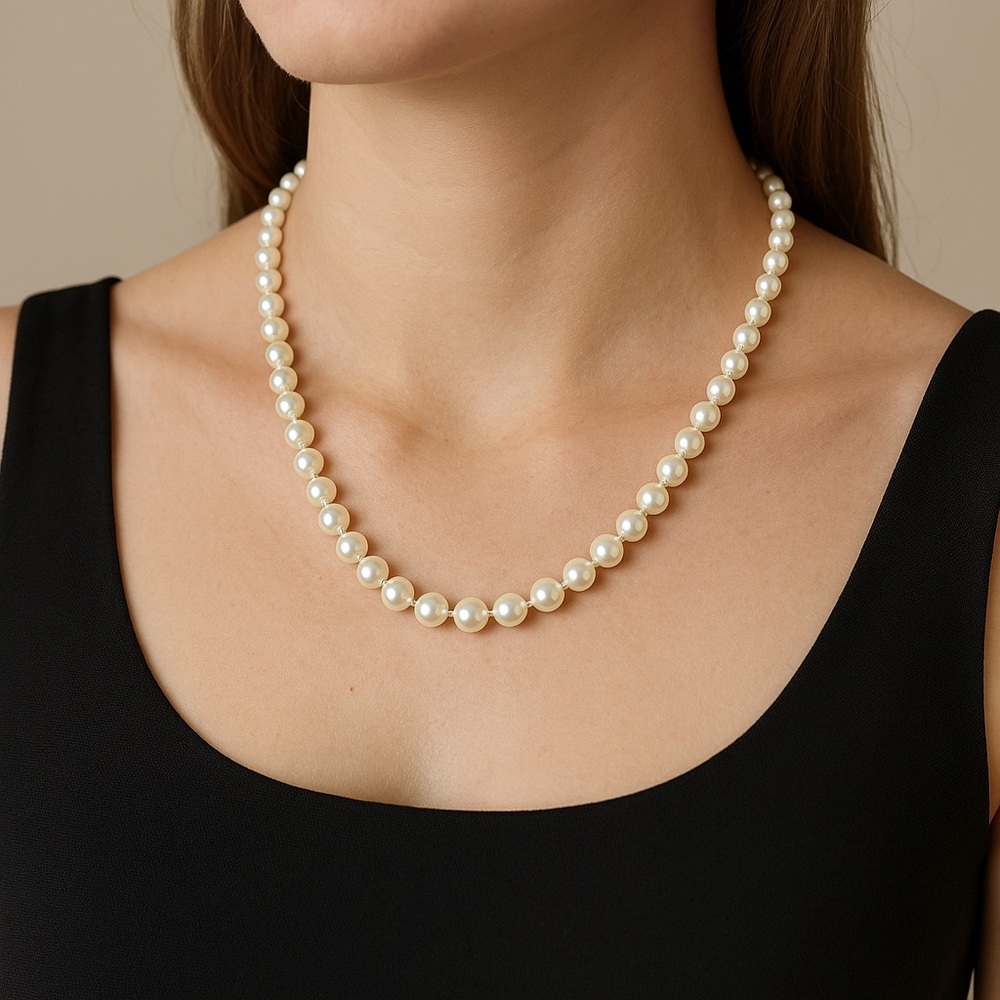 Faux Pearl Necklace White beads 16” long